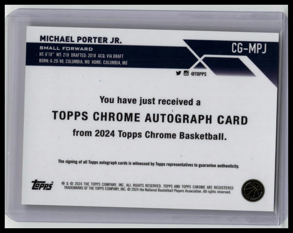 2023-24 Topps Chrome Basketball - Michael Porter Jr Orange Refractor Auto /25