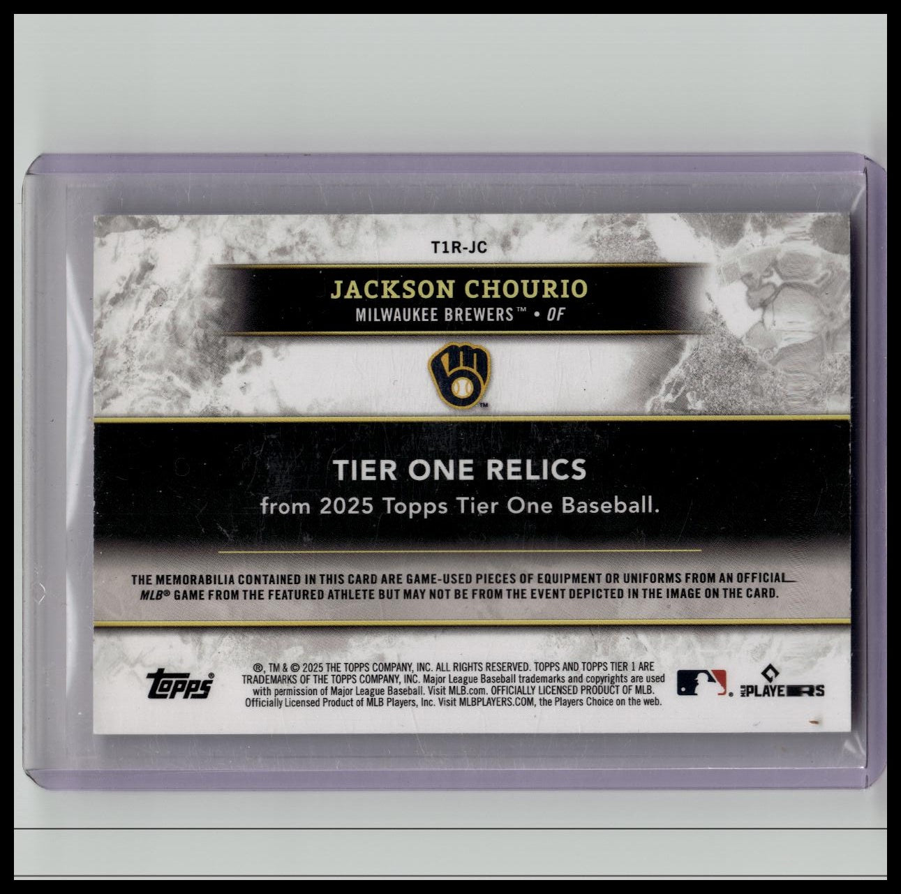 2025 Topps Tier One Jackson Chourio Blue Relics Dual #'d /99 Brewers