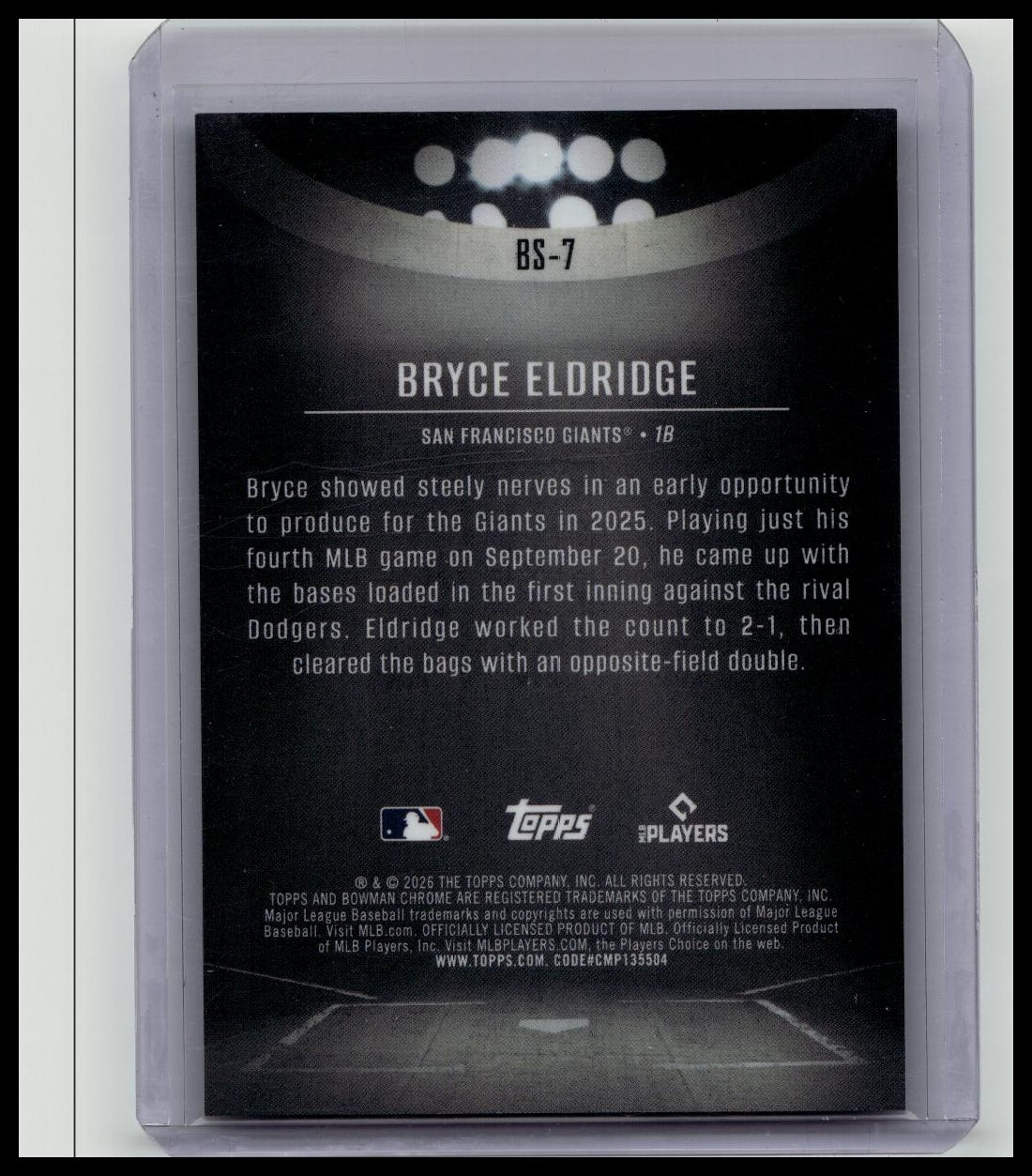 2026 BOWMAN ROOKIE BOWMAN SPOTLIGHTS BRYCE ELDRIDGE CASE HIT BS-7 GIANTS