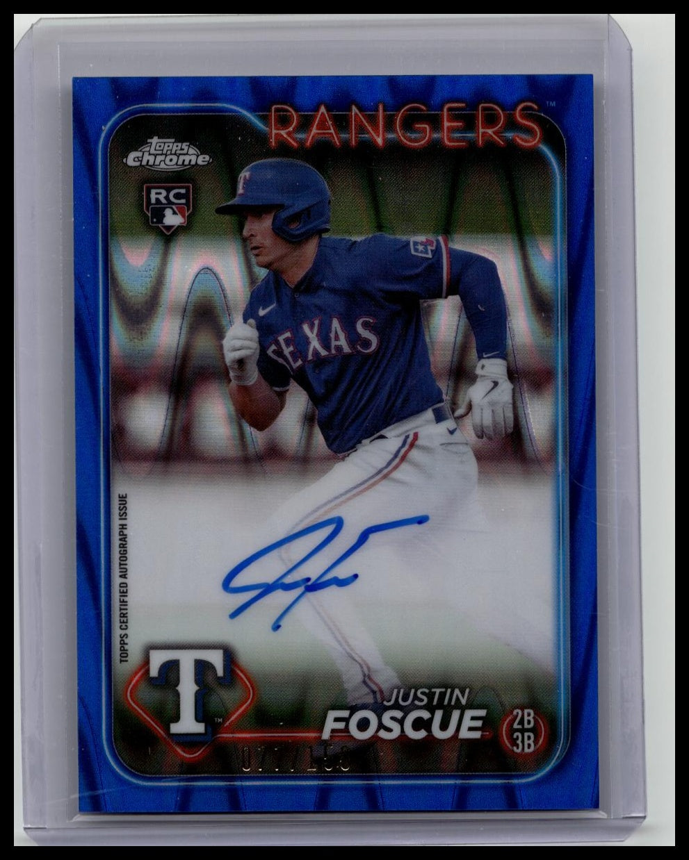 2024 Topps Chrome Justin Foscue RC Rookie Auto Blue Raywave /150 Rangers