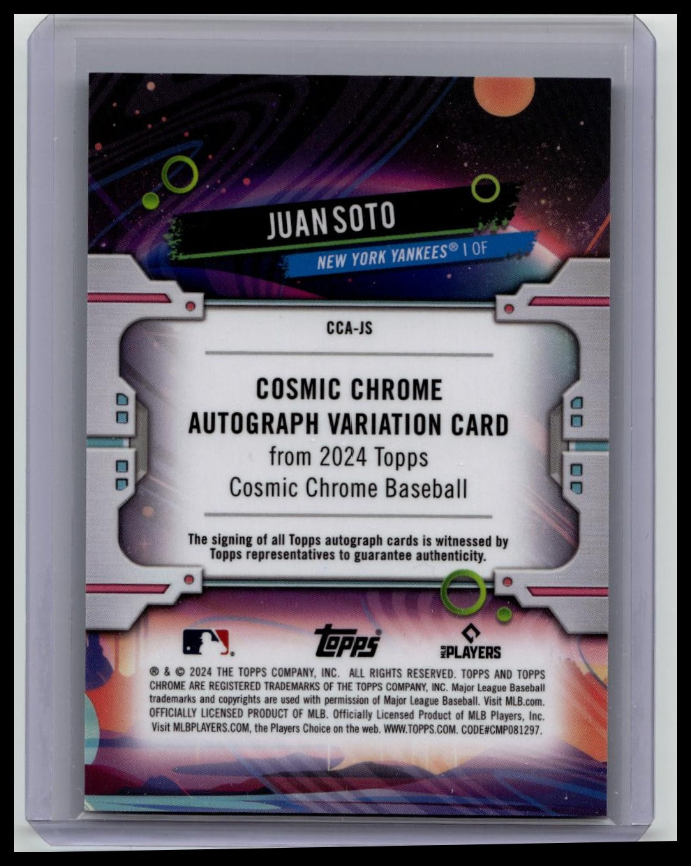 2024 Topps Chrome Cosmic Juan Soto Green Space Dust AUTO 33/75 #CCA-JS Yankees