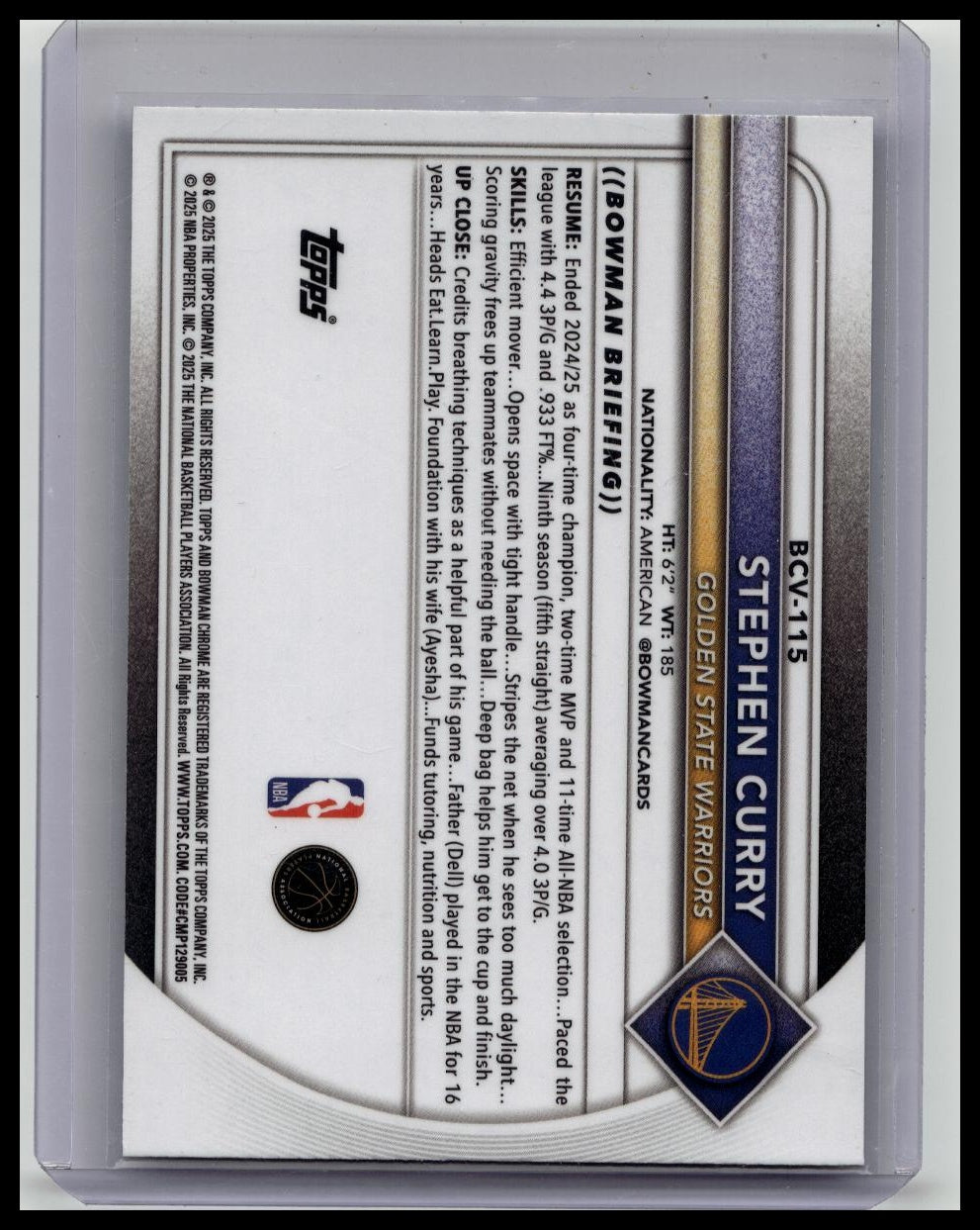 2025 Bowman Stephen Curry Chrome Blue Mojo Refractor /150 Warriors