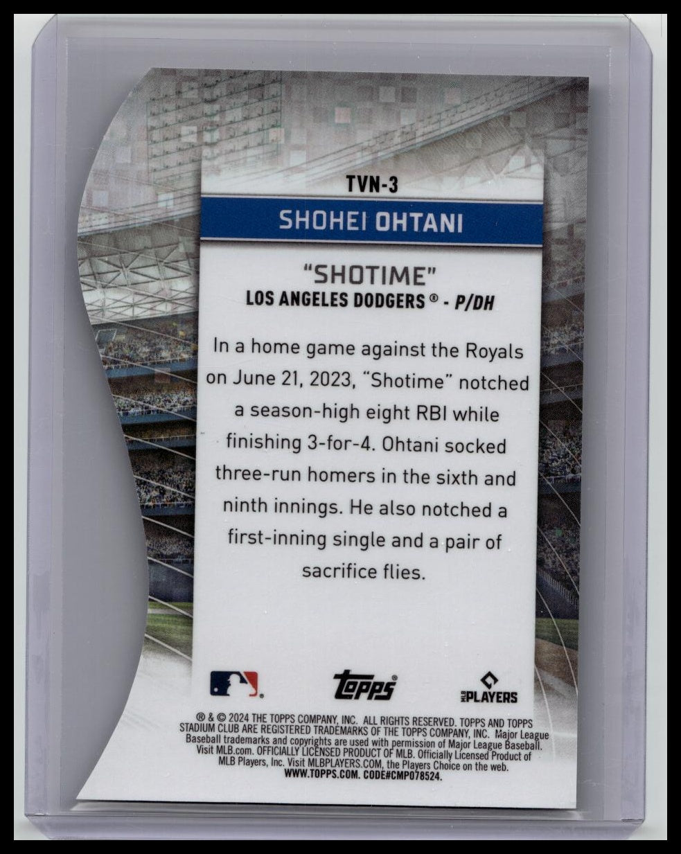2024 Topps Stadium Club Chrome Shohei Ohtani Triumvirates Nickname SHOTIME TVN-3