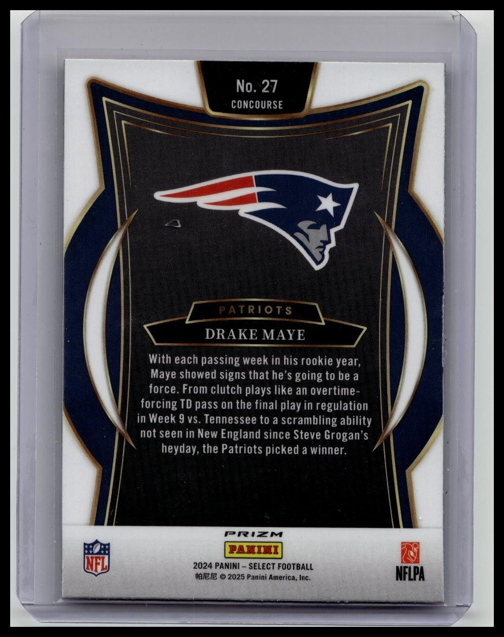 2024 Select Football Drake Maye Patriots Rookie Concourse Red and Blue Shock