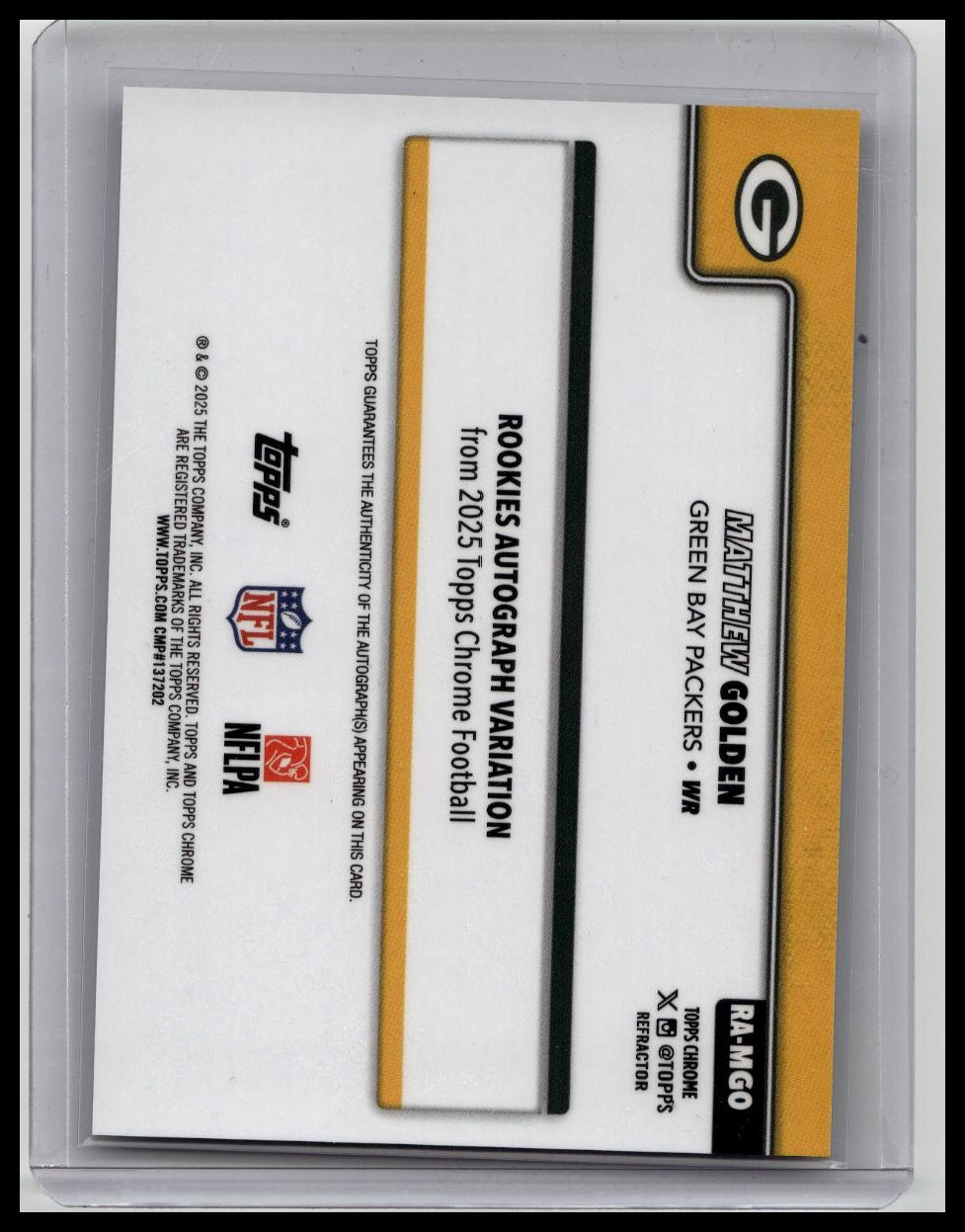 2025 Topps Chrome Matthew Golden Rookie Auto Refractor /499 #RA-MGO RC Packers