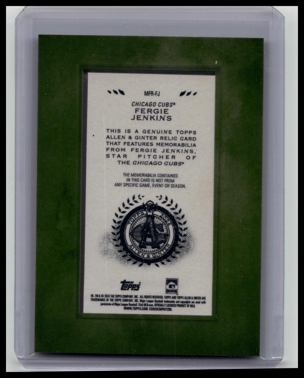 2024 Topps Allen & Ginter Fergie Jenkins #MFR-FJ Framed Jersey Relic