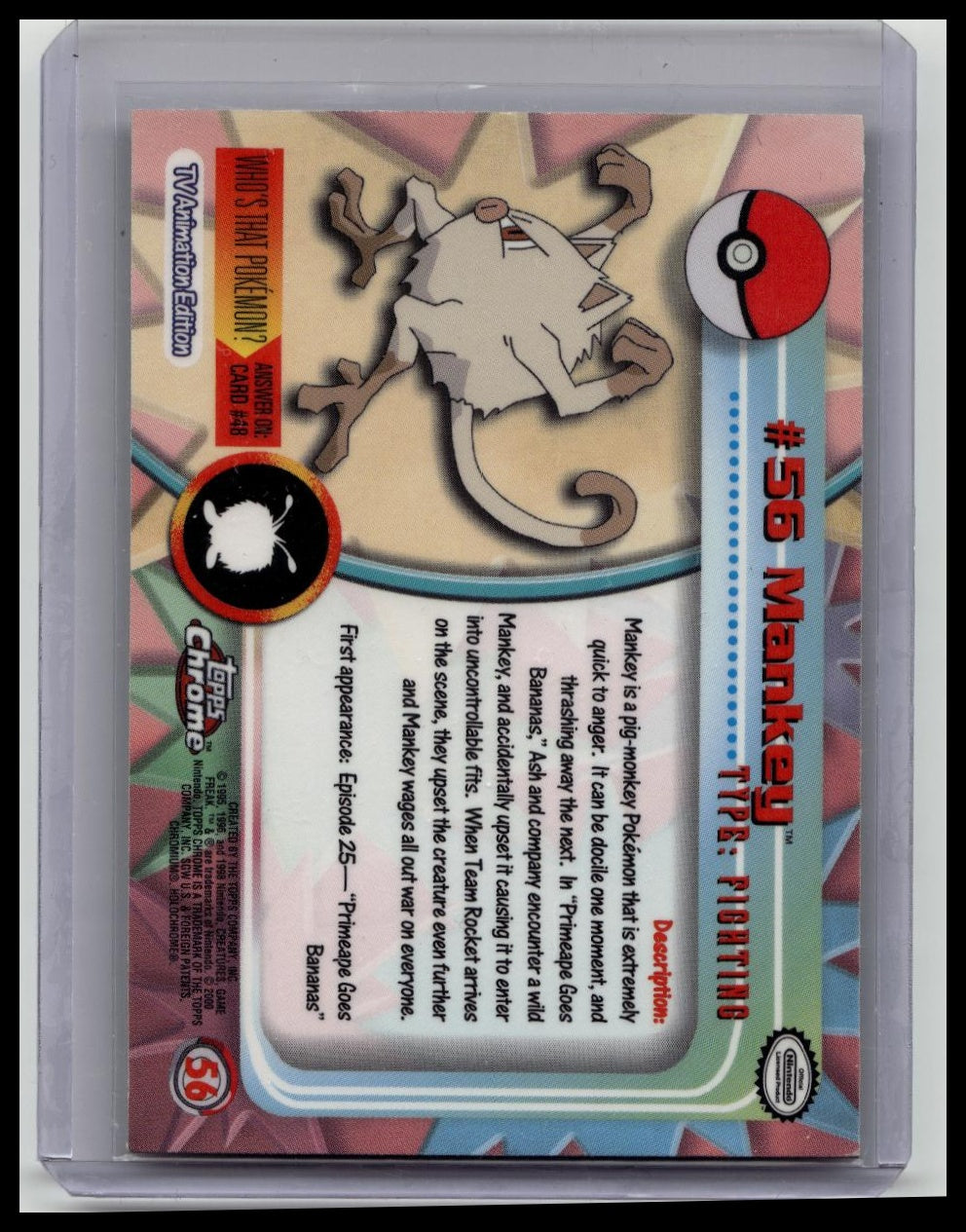 Pokemon Card -Mankey 2000 Topps Chrome TV Animation Edition #56 Card