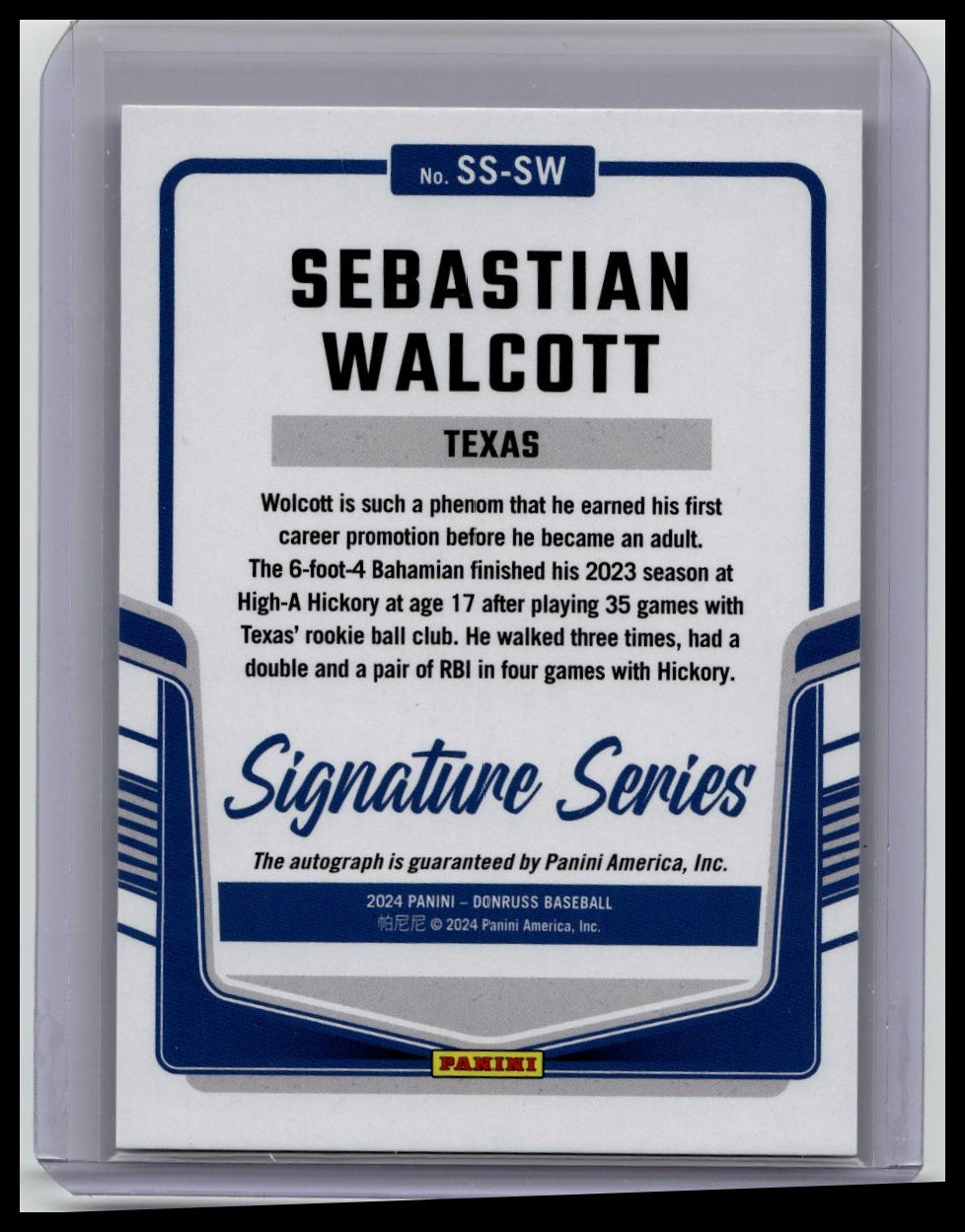 2024 Donruss Sebastain Walcott Signature Series auto #SS-SW