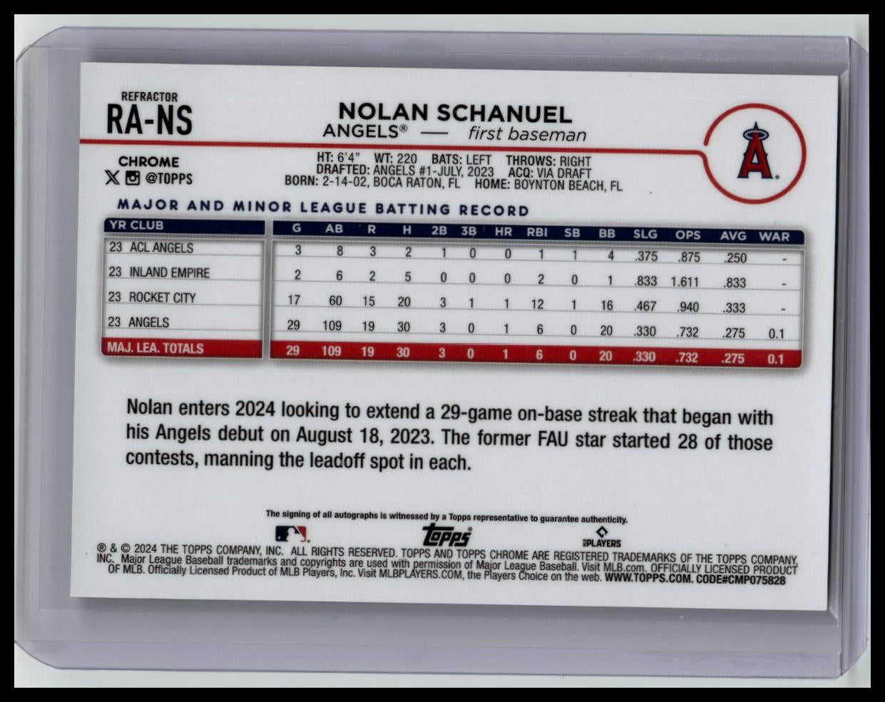 2024 Topps Chrome Update Nolan Schanuel #AC-NS Refractor Rookie AUTO #484/499 RC