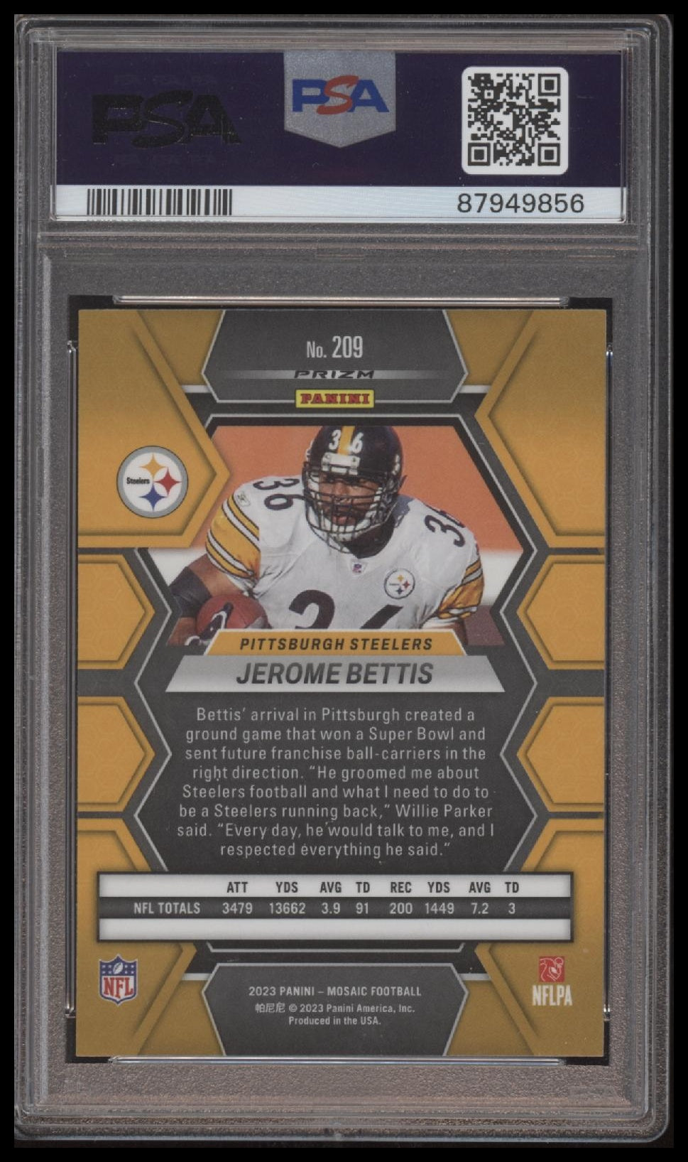2023 Mosaic Jerome Bettis Genesis Case Hit PSA 10 Steelers