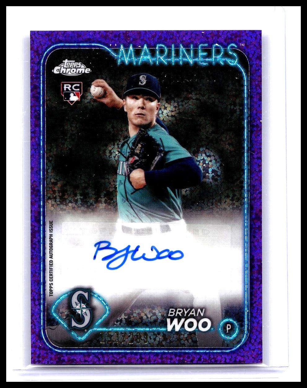 2024 Topps Chrome Update Bryan Woo Purple Speckle Refractor Rookie Auto /299 RC