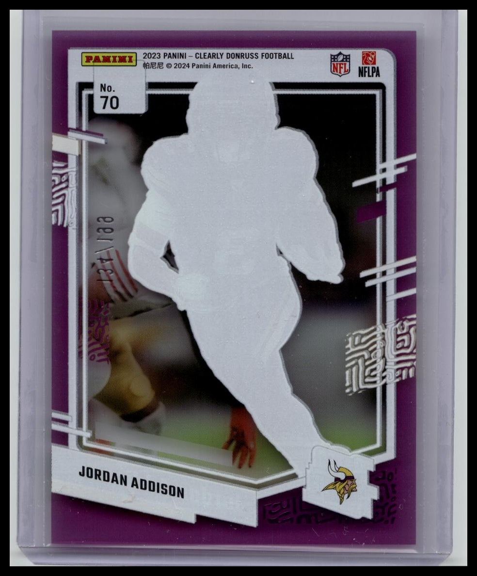 JORDAN ADDISON 2023 CLEARLY DONRUSS RATED ROOKIE PURPLE #70 RC /199
