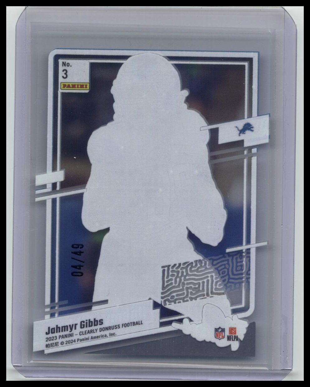 2023 DONRUSS CLEARLY JAHMYR GIBBS GREEN PARALLEL LIONS ROOKIE #D /49