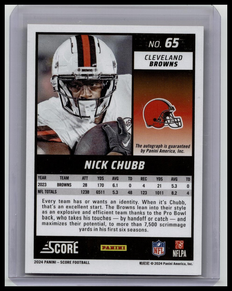 Nick Chubb 2024 PANINI SCORE GOLD ZONE AUTO # /50 CLEVELAND BROWNS