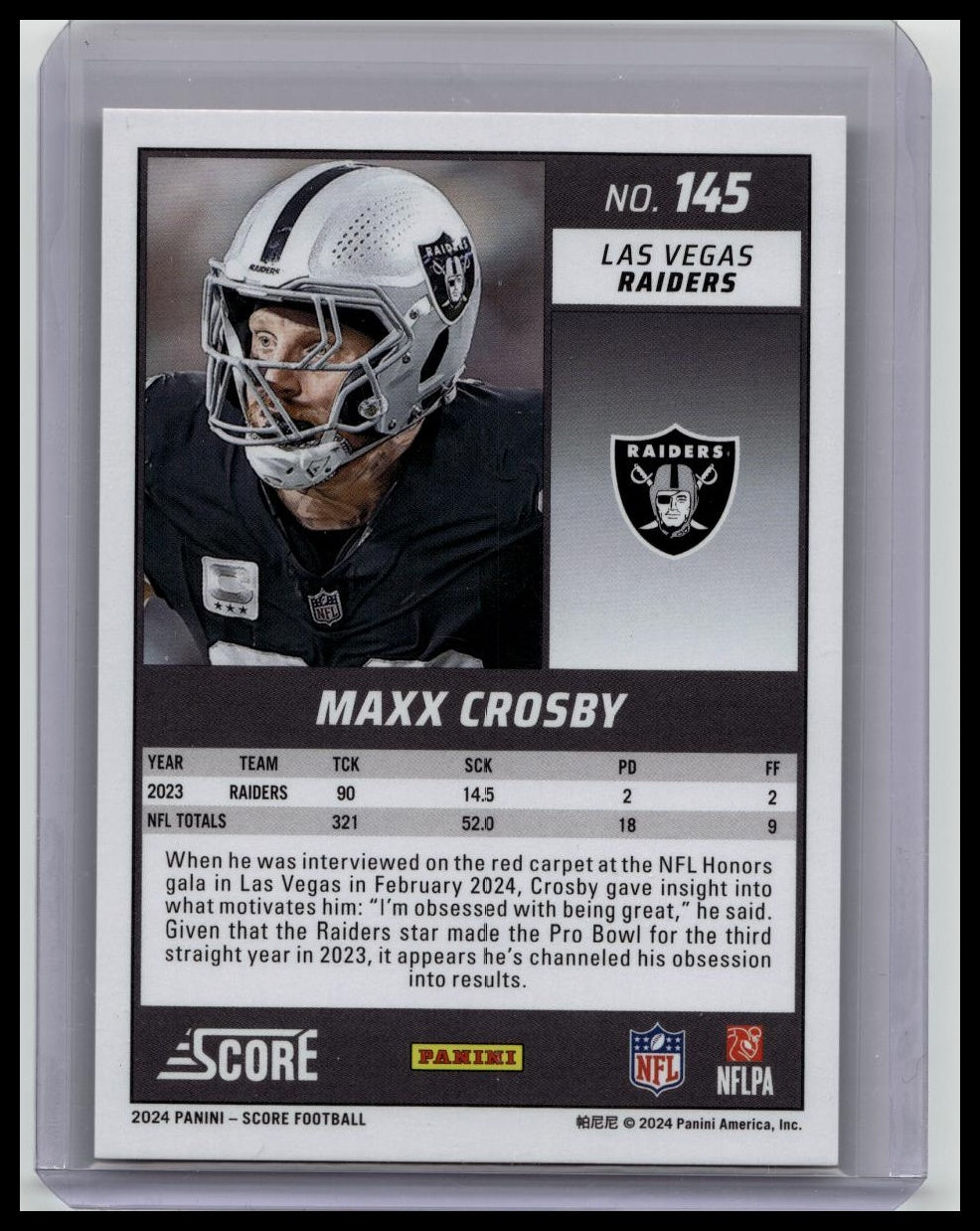 2024 Score Red Zone #145 Maxx Crosby #'d 04/20