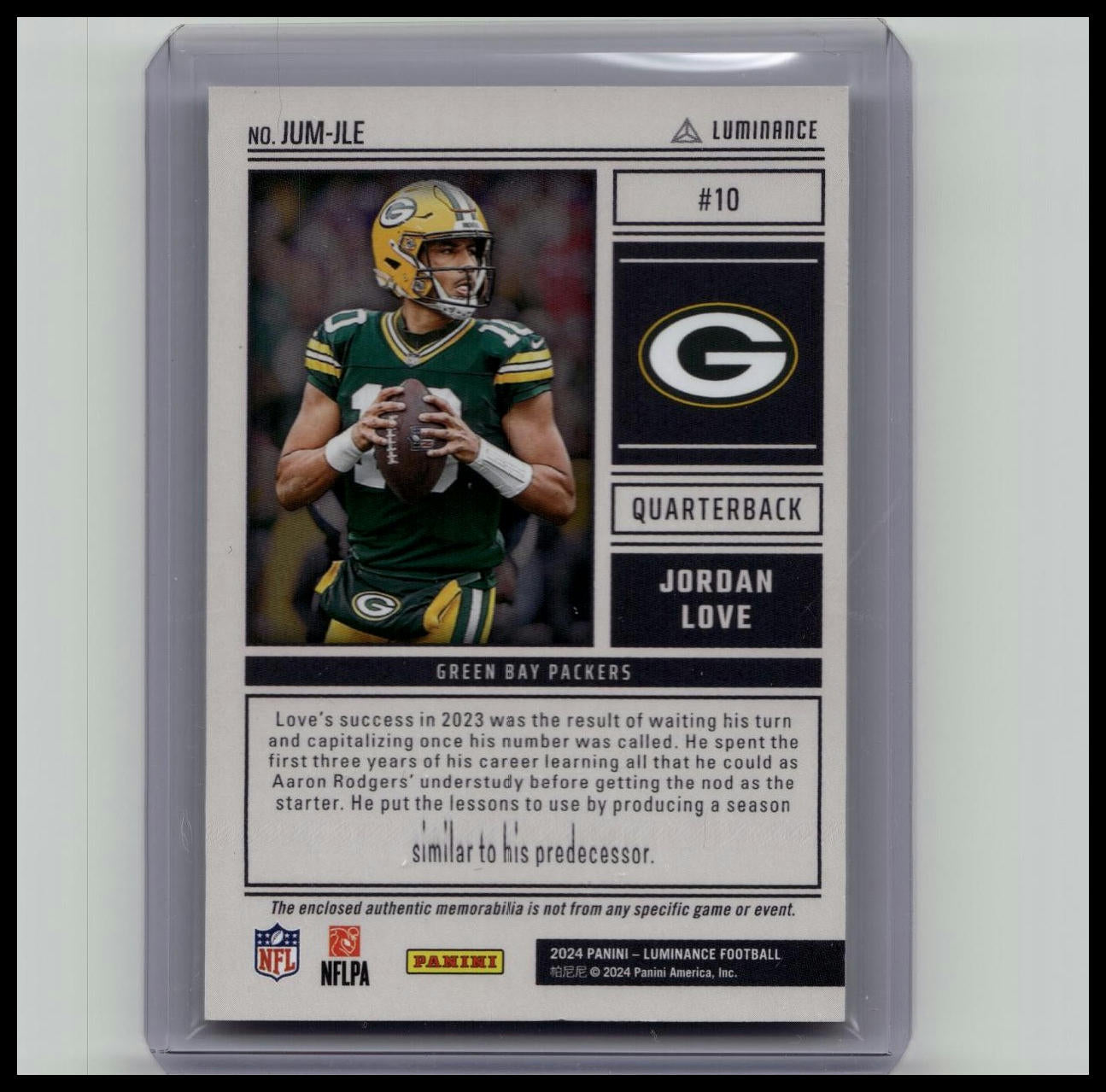 2024 Luminance Jordan Love Jumbo Jersey Relic