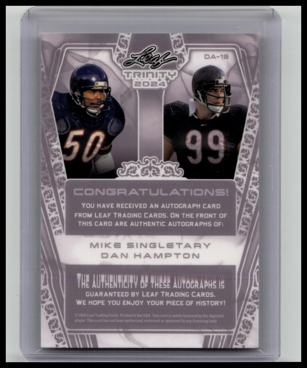 Mike Singletary Dan Hampton 2024 Leaf Trinity Dual Auto /5 Chicago Bears