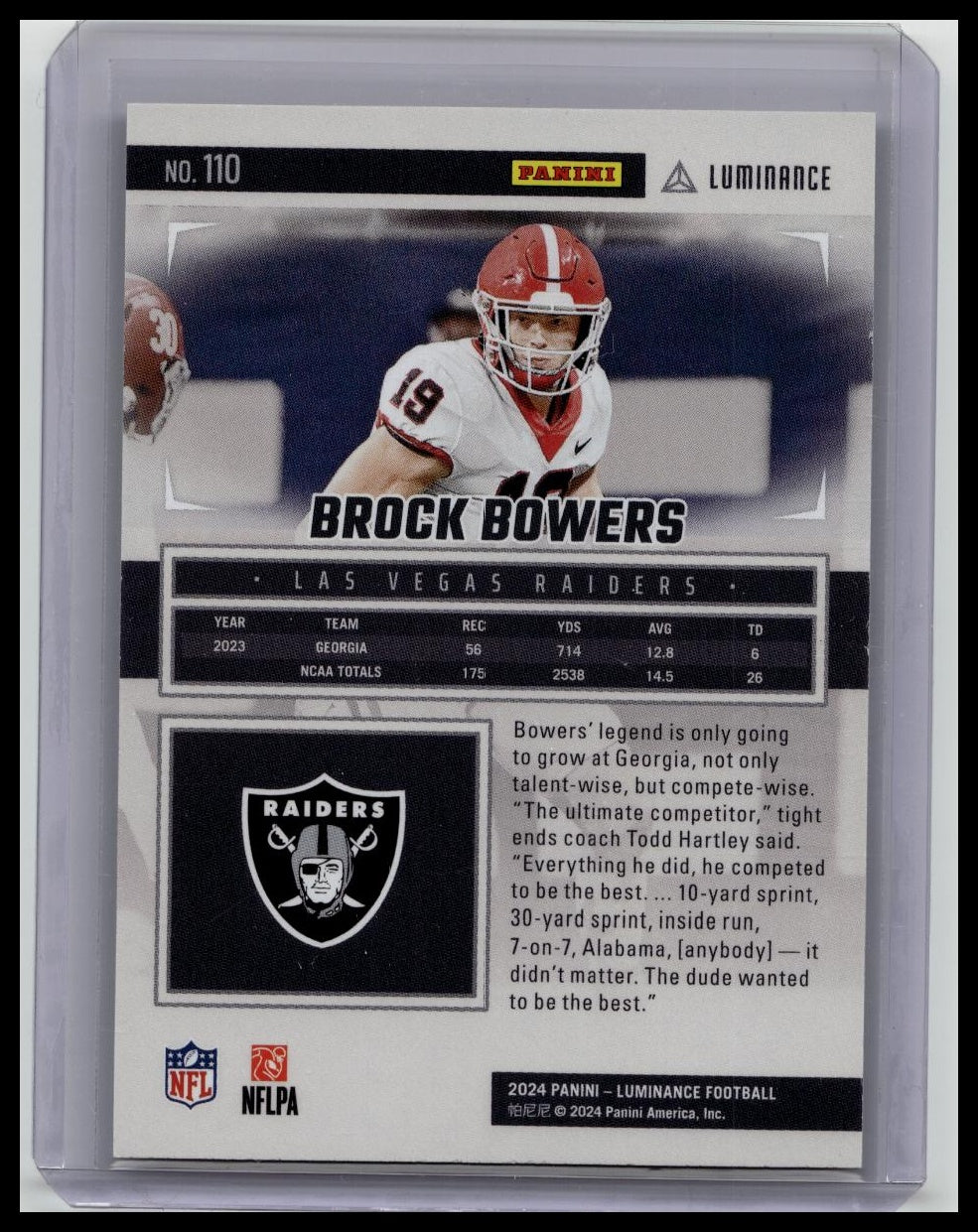 Brock Bowers Rookie 2024 Panini Luminance #110 Las Vegas Raiders SP- 17/75