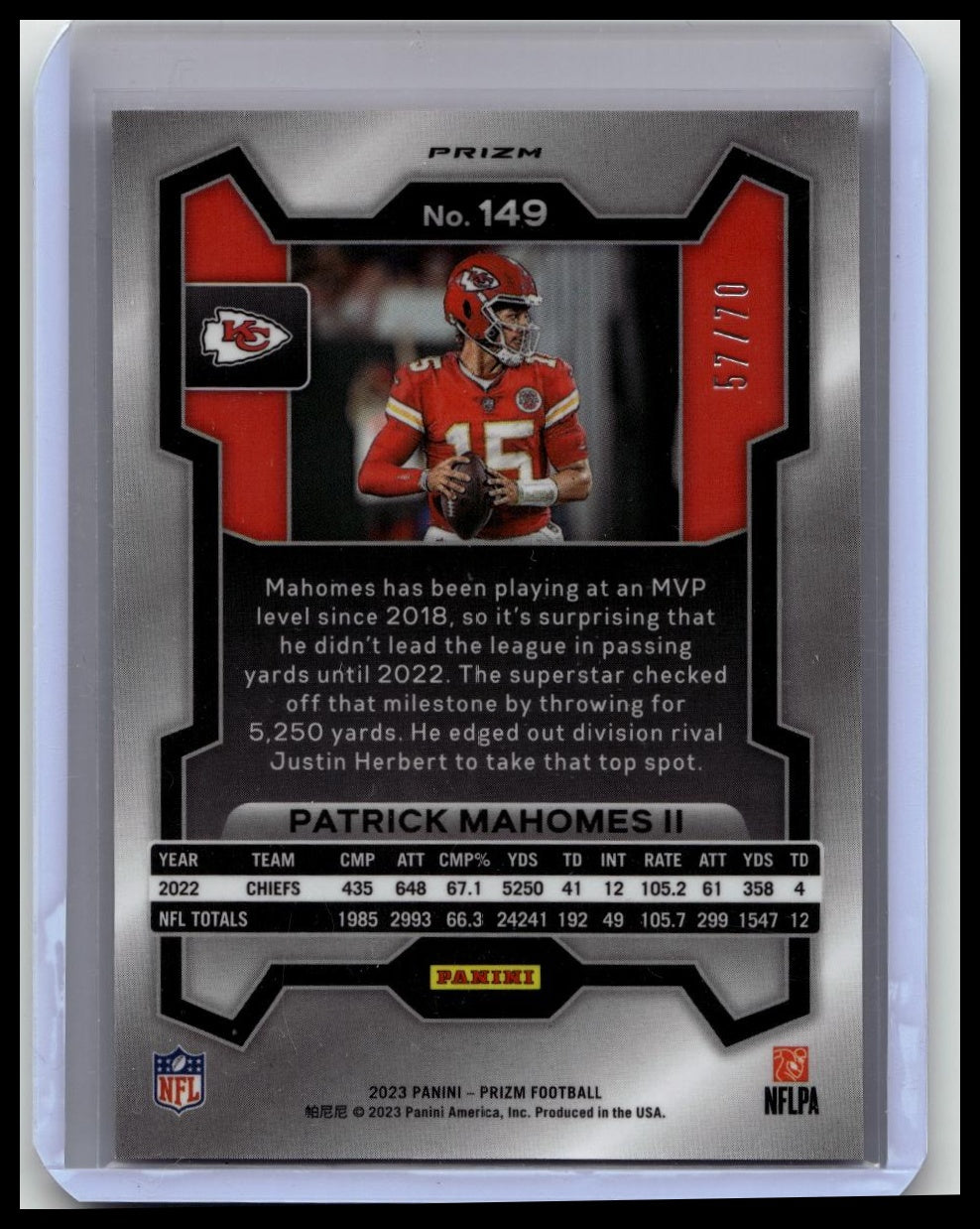 Patrick Mahomes 2023 Panini Prizm Red No Huddle Prizm #149 57/70