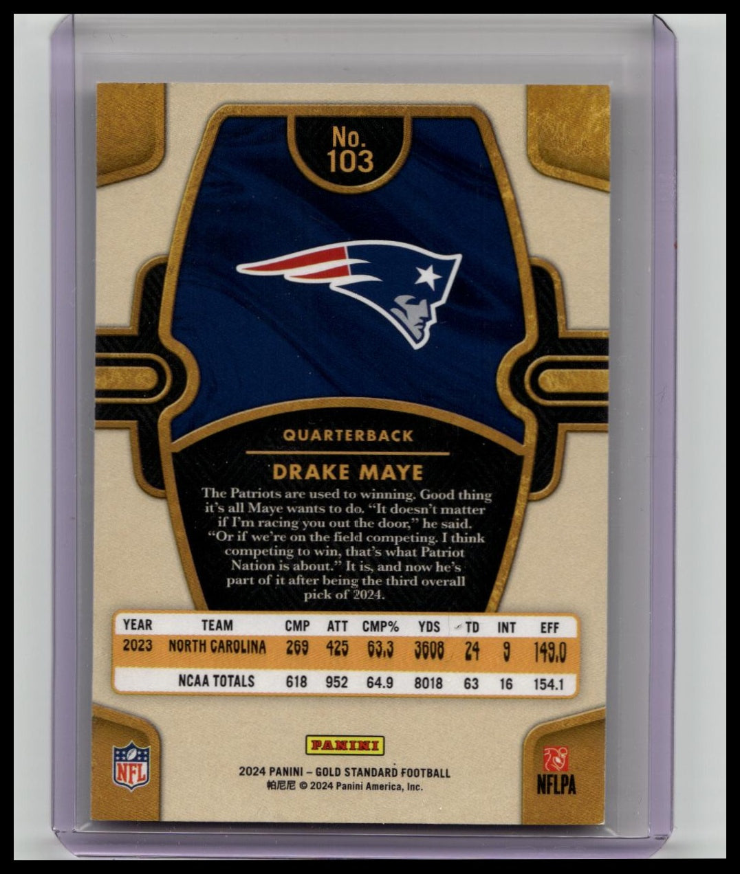 Drake Maye 2024 Panini Gold Standard Rookie Platinum 32/75