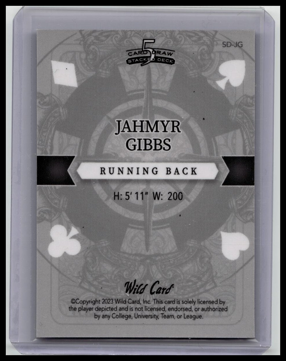 2023 Wild Card 5 Stacked Deck Jahmyr Gibbs Purple Rookie #'d 1/4