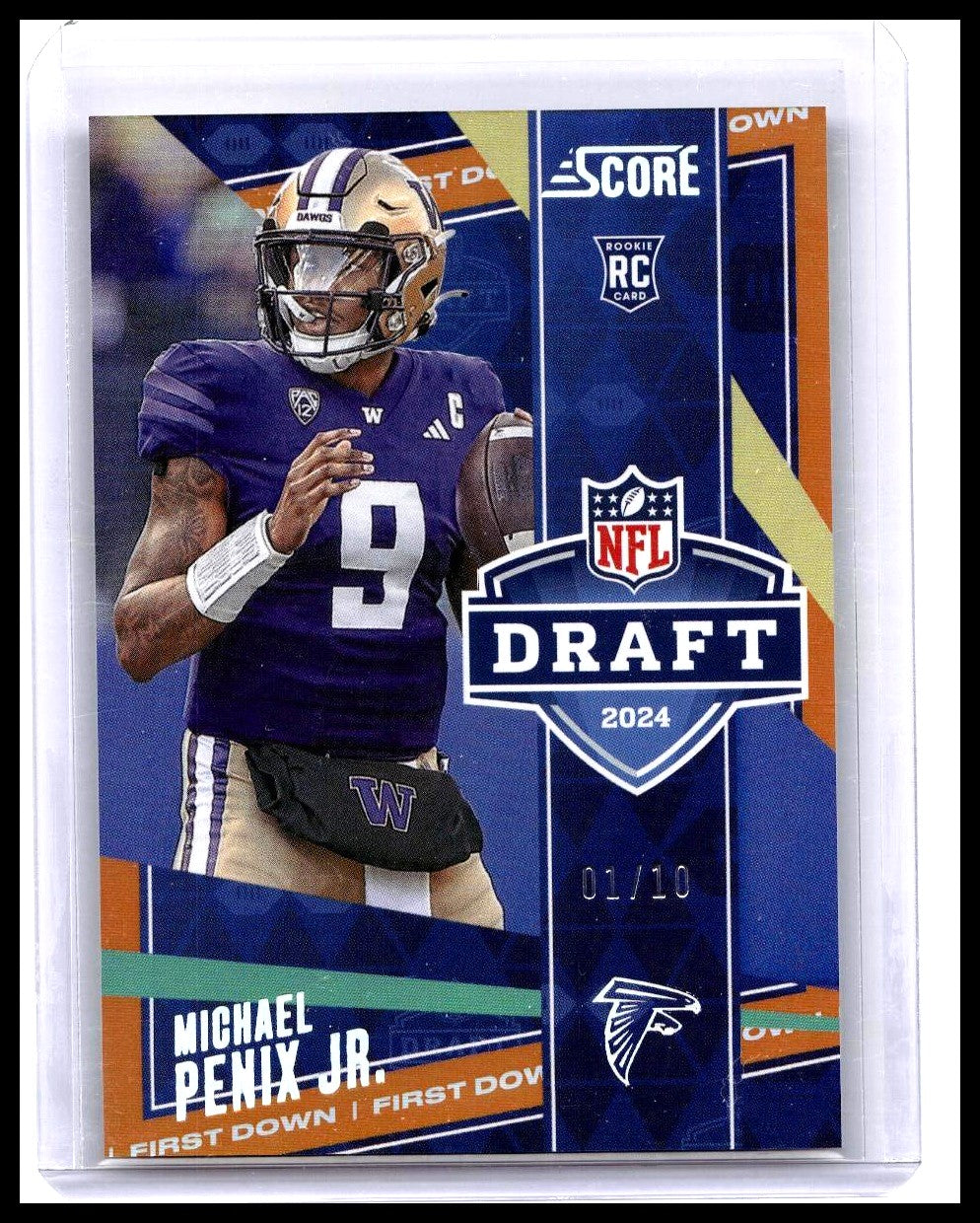2024 Panini Score Orange First Down Michael Penix Jr. Rookie Rc #'d 01/10 Falcons