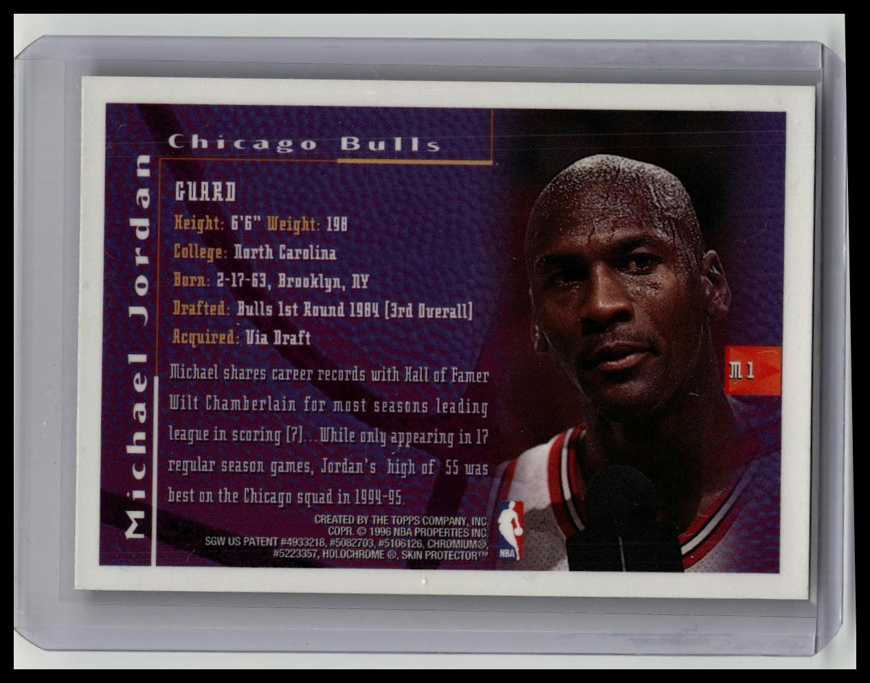 1996 Topps Finest #M1 Michael Jordan Chicago Bulls HOF