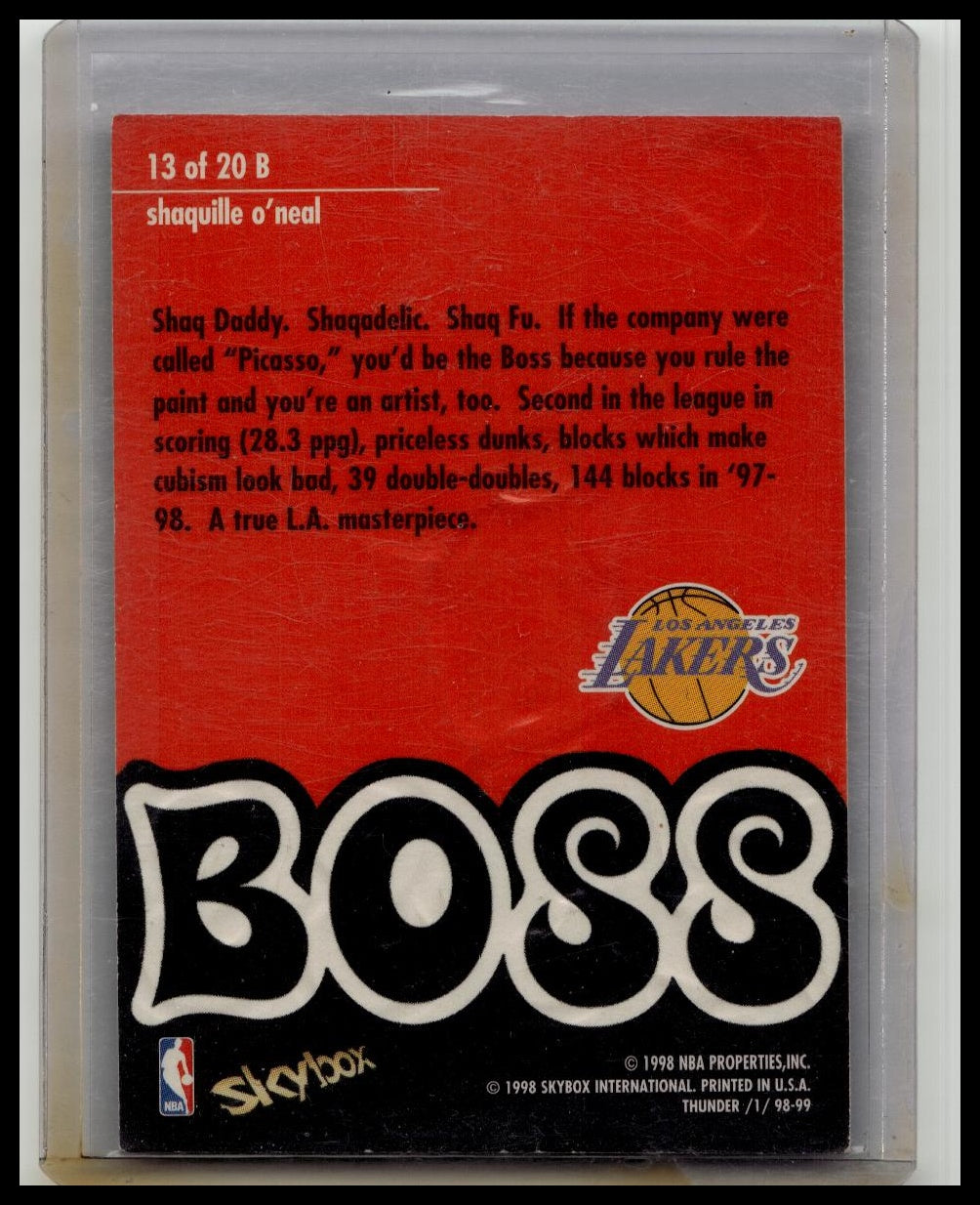 1998-99 Skybox Thunder SHAQUILLE O’NEAL “BOSS” SP INSERT EMBOSSED