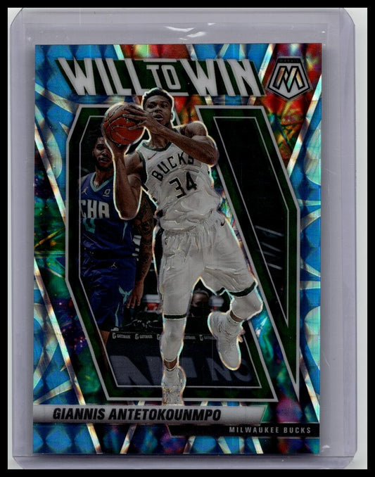 2020-21 Panini Mosaic Reactive Blue Will to Win Giannis Antetokounmpo /99