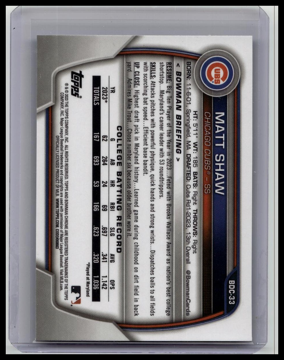 2023 Matt Shaw 1st Bowman Chrome Sapphire Chicago Cubs #BDC-33