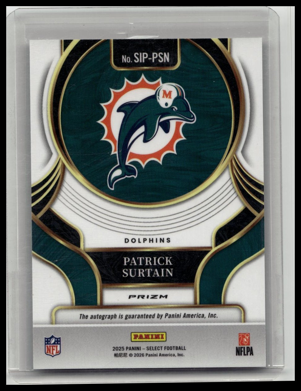 Patrick Surtain - 2025 Panini Select Silver Signatures Auto #SIP-PSN Dolphins