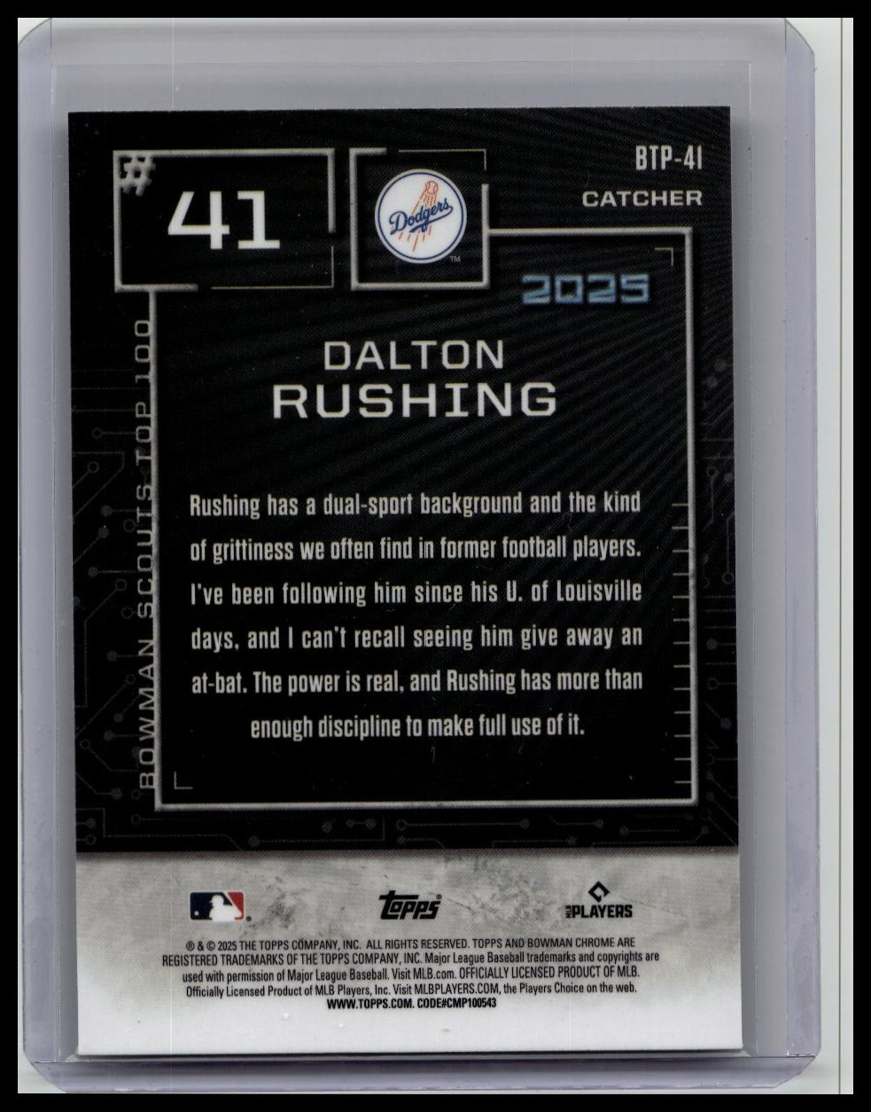 2025 Bowman Dalton Rushing Aqua Bowman Scouts Top 100 /125