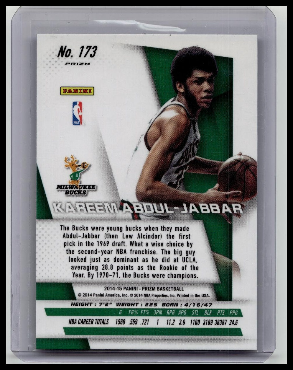 2014-15 Panini Prizm Blue & Green Mosaic Prizm Kareem Abdul-Jabbar #173 HOF