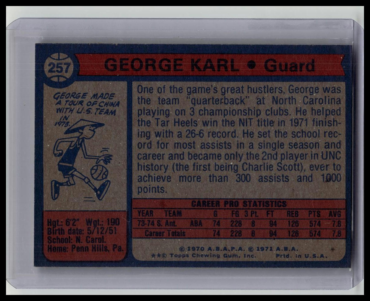 1974-75 Topps George Karl #257 Rookie RC HOF