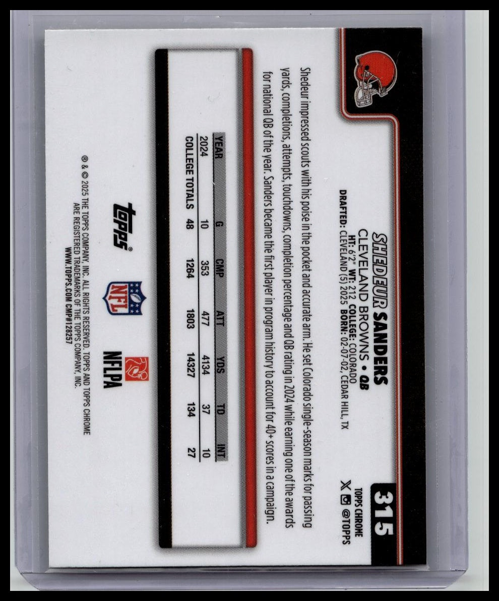 2025 Topps Chrome Shedeur Sanders Lime Green X-Fractor Rookie #315 Browns