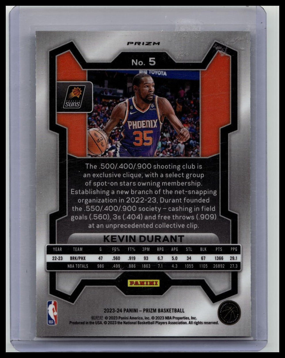 2023-24 Panini Prizm Kevin Durant #5 White Sparkle Prizm