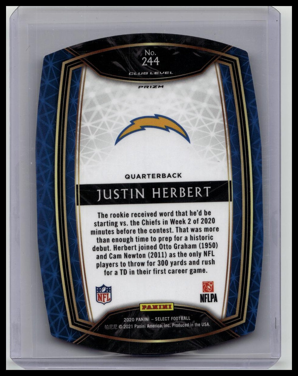 Justin Herbert RC Select 2020 Red White Blue Tri Color Die Cut #244 Chargers