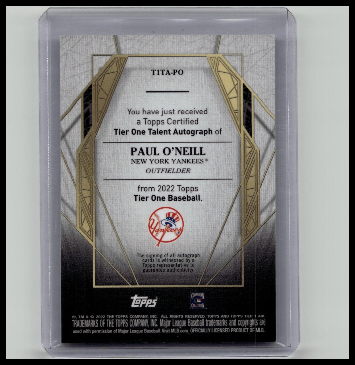 2022 Topps Tier One - PAUL O'NEILL #T1TA-PO Auto /149 New York YANKEES