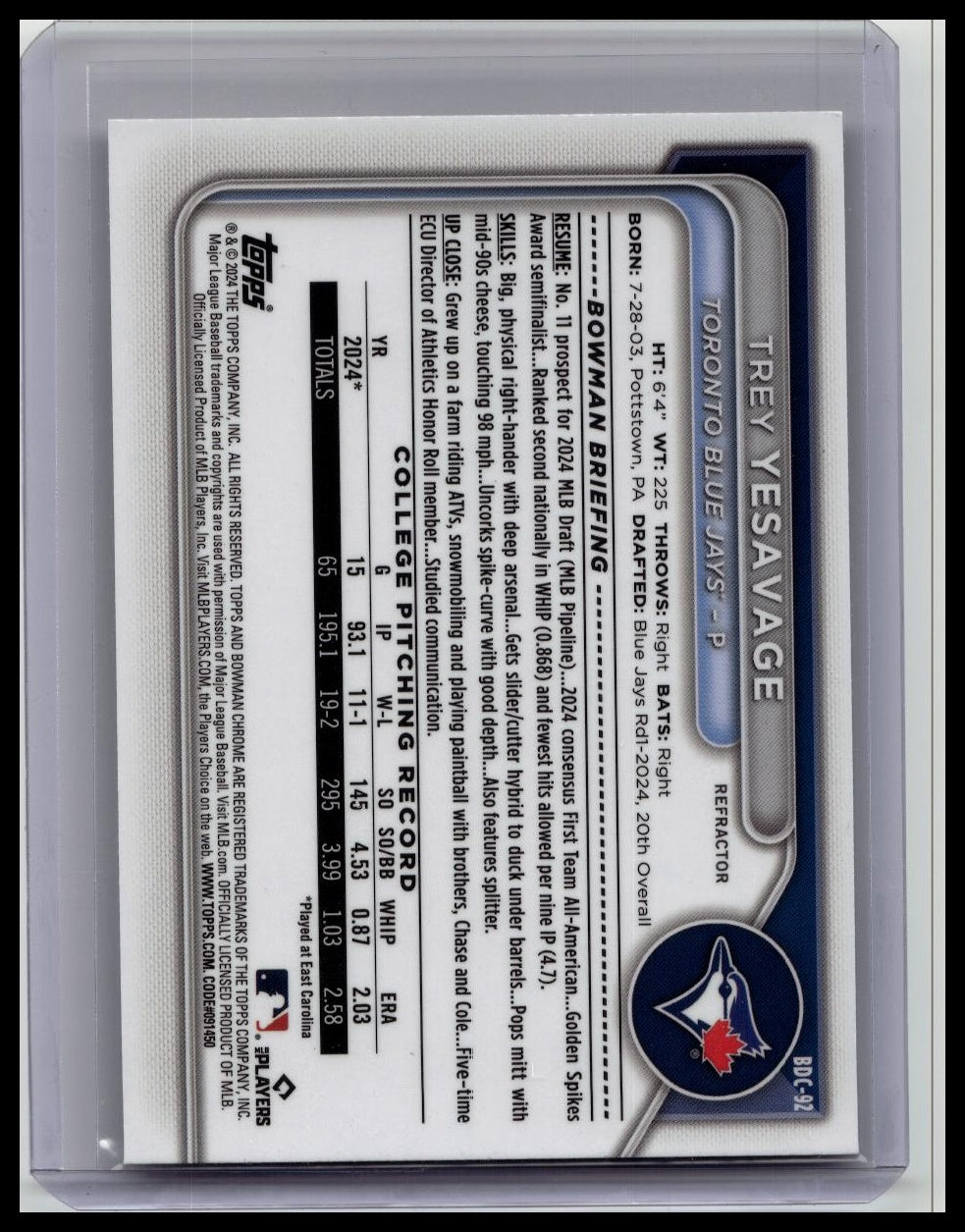 2024 Bowman Draft - Chrome Trey Yesavage #BDC-92 Refractor