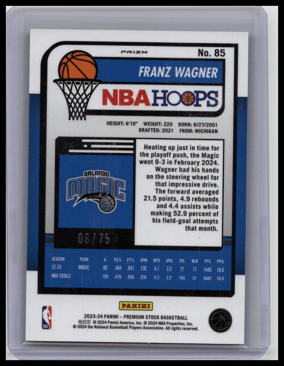 2023-2024 NBA Hoops Premium Stock Franz Wagner Green /75