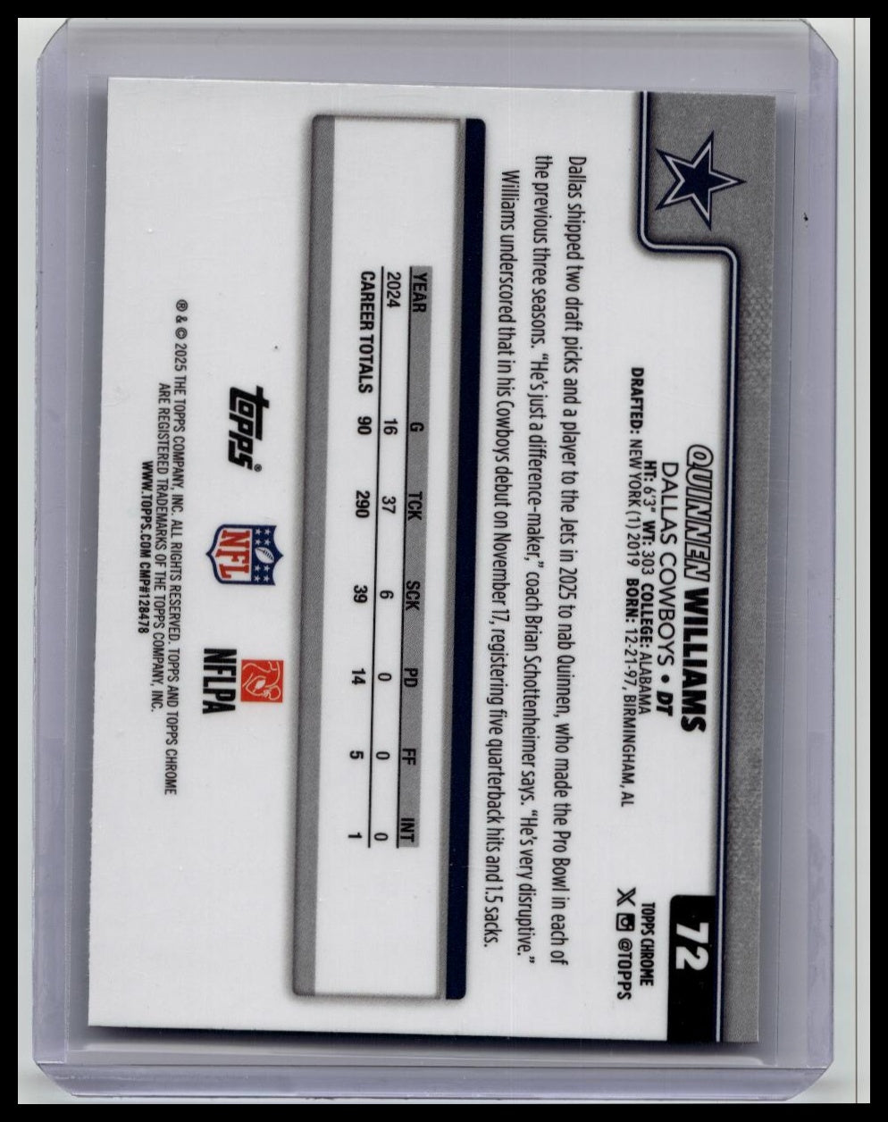 2025 Topps Chrome Quinnen Williams Team Camo Variation SP #72 Cowboys