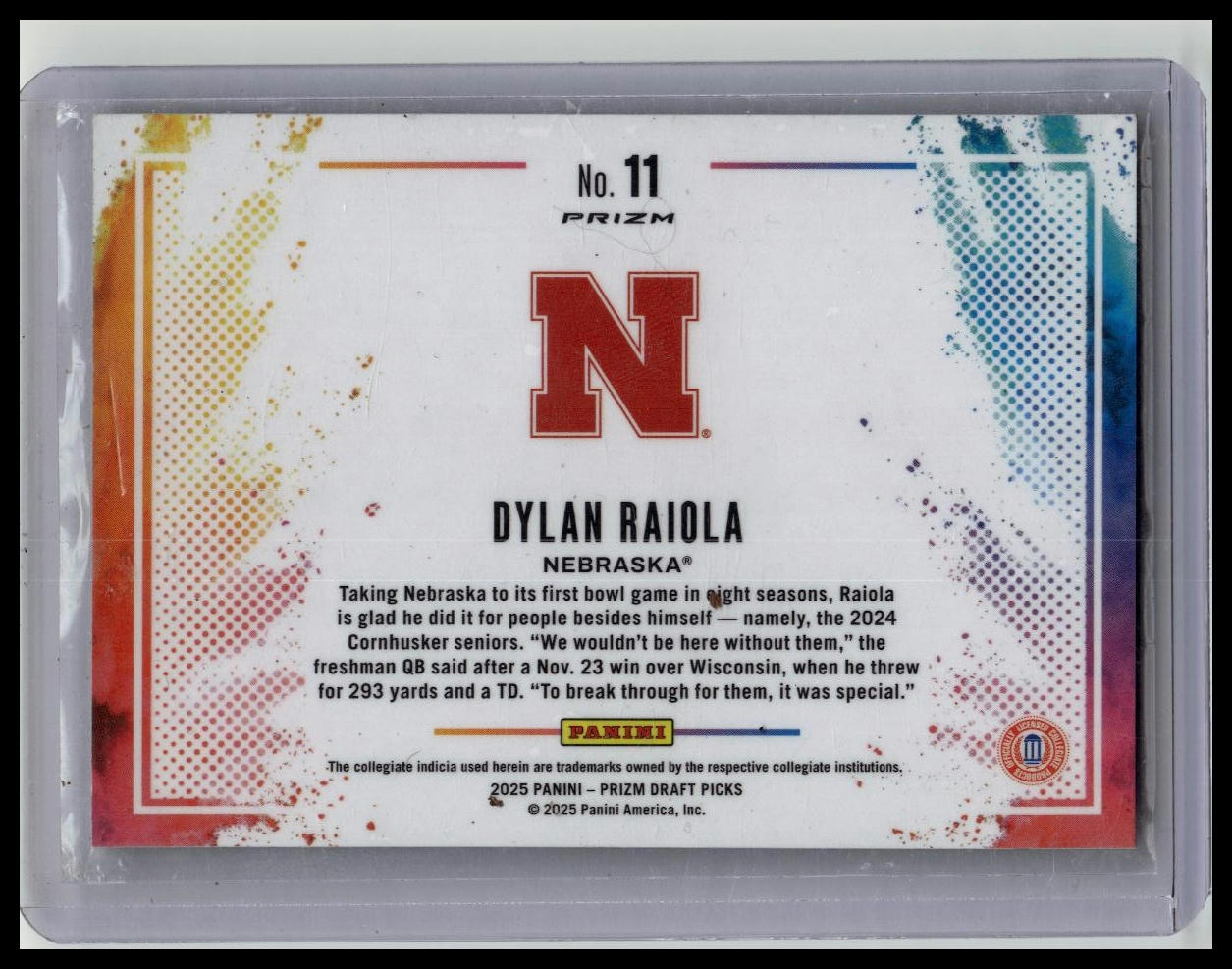 2025 Panini Prizm Draft Picks Black Color Blast Dylan Raiola #11 (RC)