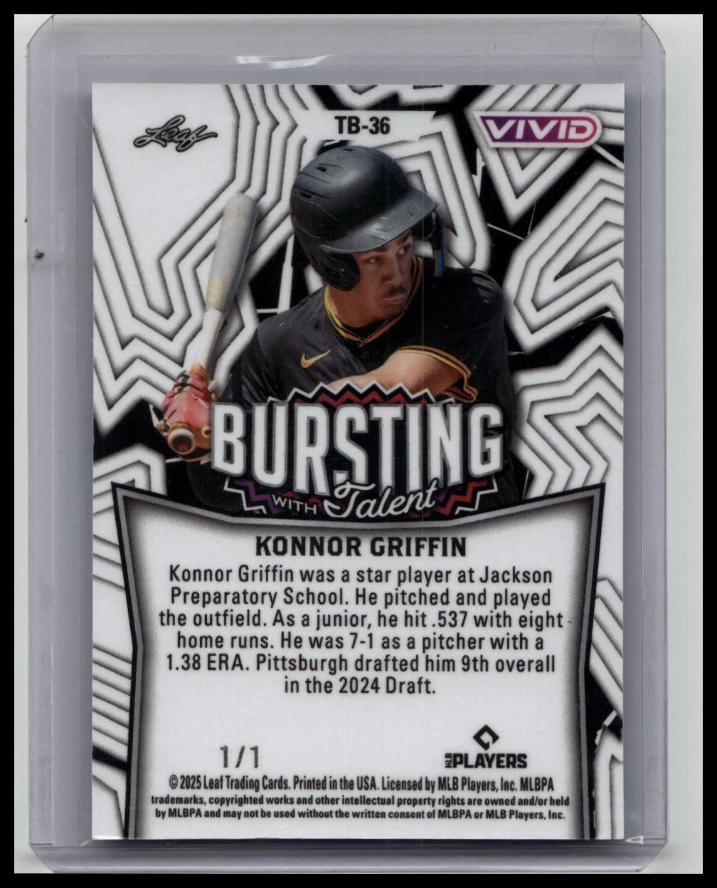 2025 Leaf Vivid Bursting with Talent Teal 1/1 Konnor Griffin #TB-36