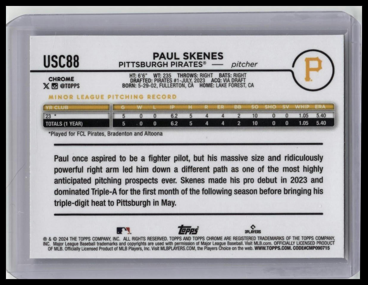 Paul Skenes 2024 Topps Chrome Update Xfractor Rookie RC SP Pittsburgh Pirates