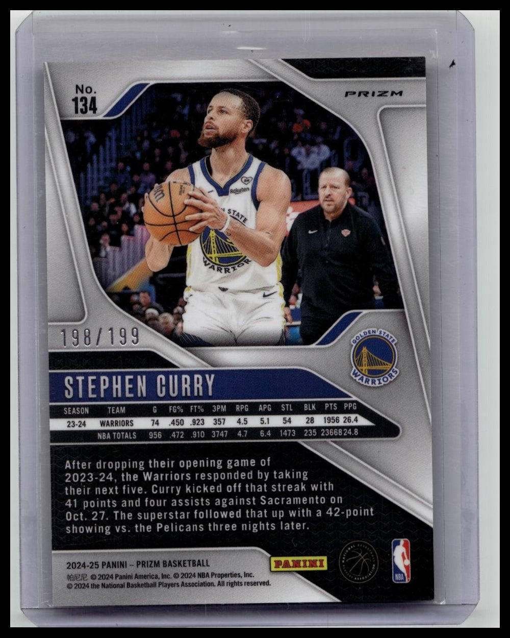 Panini 2024-25 Prizm Stephen Curry Orange Prizm #134 /199 Golden State Warriors