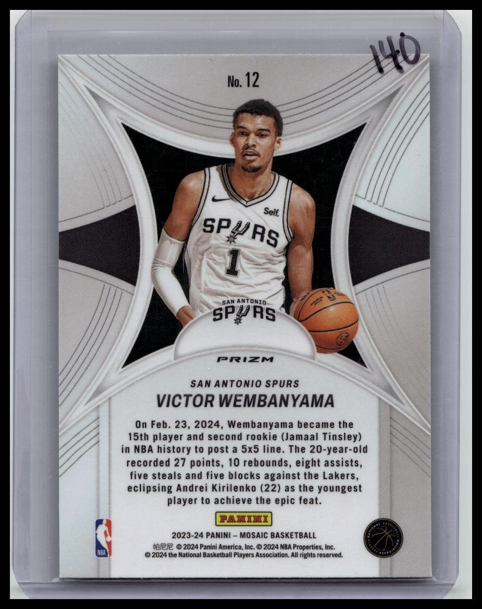 2023-24 Panini Mosaic Victor Wembanyama #12 RC Rookie EPIC Performers Green