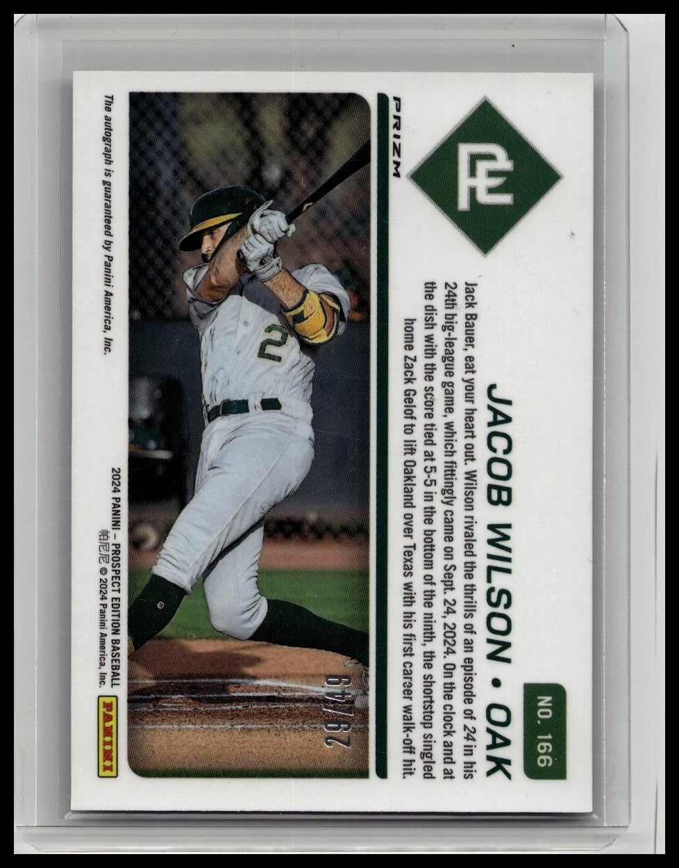 🔥 2024 Panini Prospect Edition Jacob Wilson Auto Purple RC /49 #166 🔥