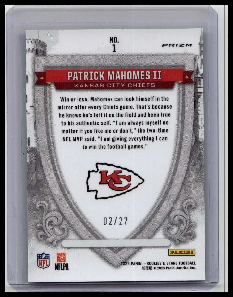 2025 Panini Rookies & Stars Football Patrick Mahomes II CRACKED ICE /22 Crusade