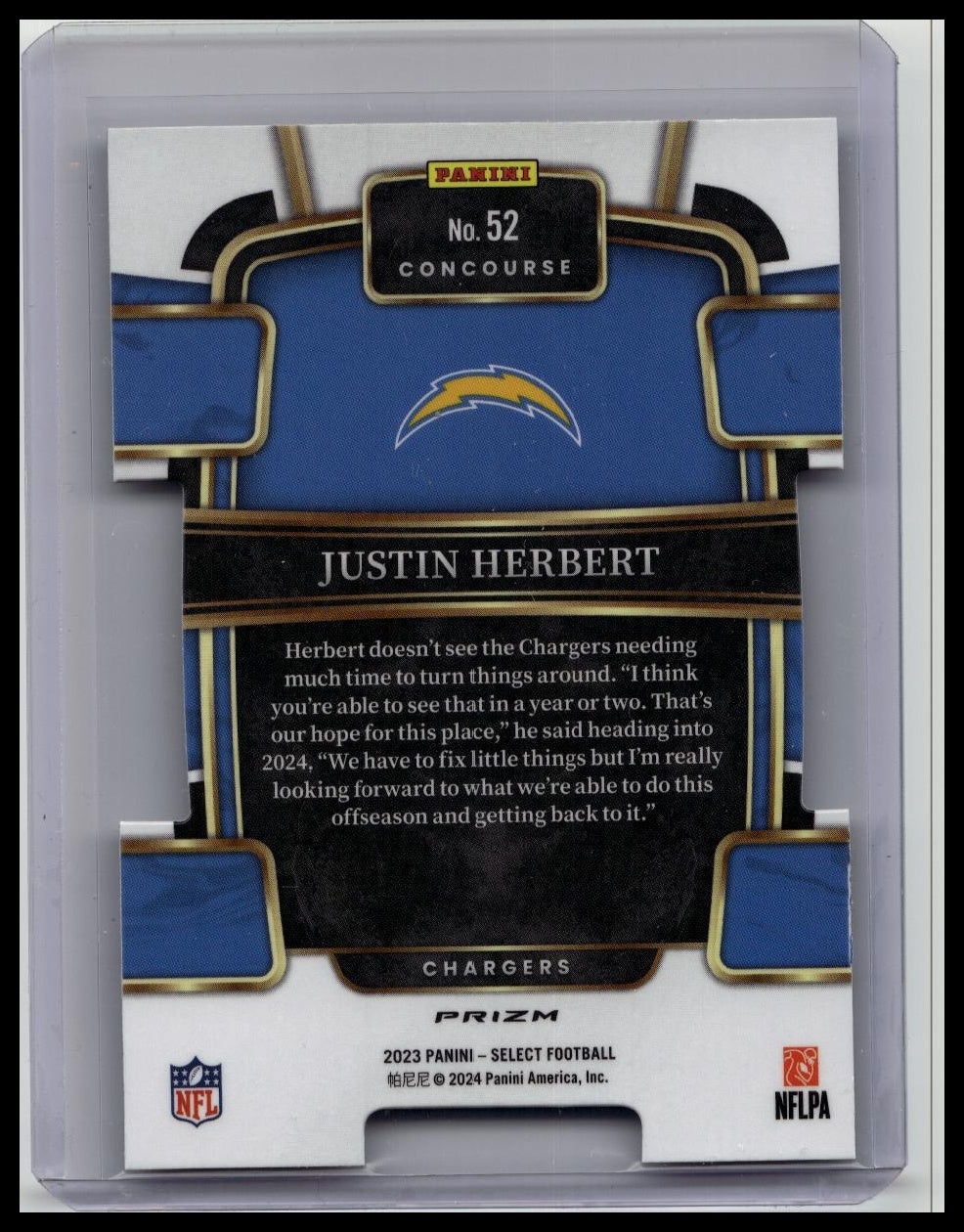 2023 Panini Select - Concourse Justin Herbert #52 Zebra Prizm Die-Cut