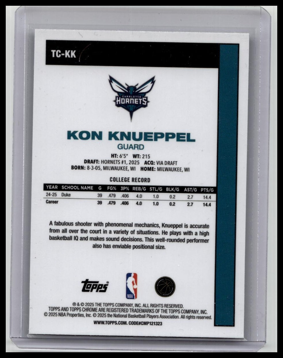 Kon Knueppel 2025-26 Topps Chrome Silver Mojo 45th Anniversary RC #TC-KK